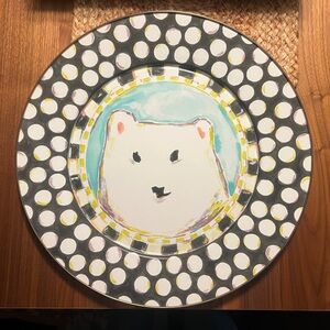 MacKenzie Childs Enamel Platter with Polar Bear and Courtly Check design